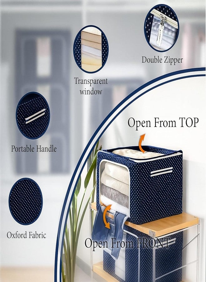 CLAPONE Foldable Steel Frame Cloth Organizer Storage Box and Organiser/Wardrobe Organizer for Storage/almirah for Sarees/Shirts/Blankets/Clothes Storage Box (Blue, 66 Ltr - Pack of 2) - Image 4